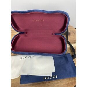 GUCCI Authentic Blue Eyeglass Sunglasses Hard Clamshell Case W/ Cloth Pouch NEW